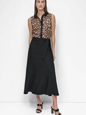 DKNY Black A-Line Midi Skirt
